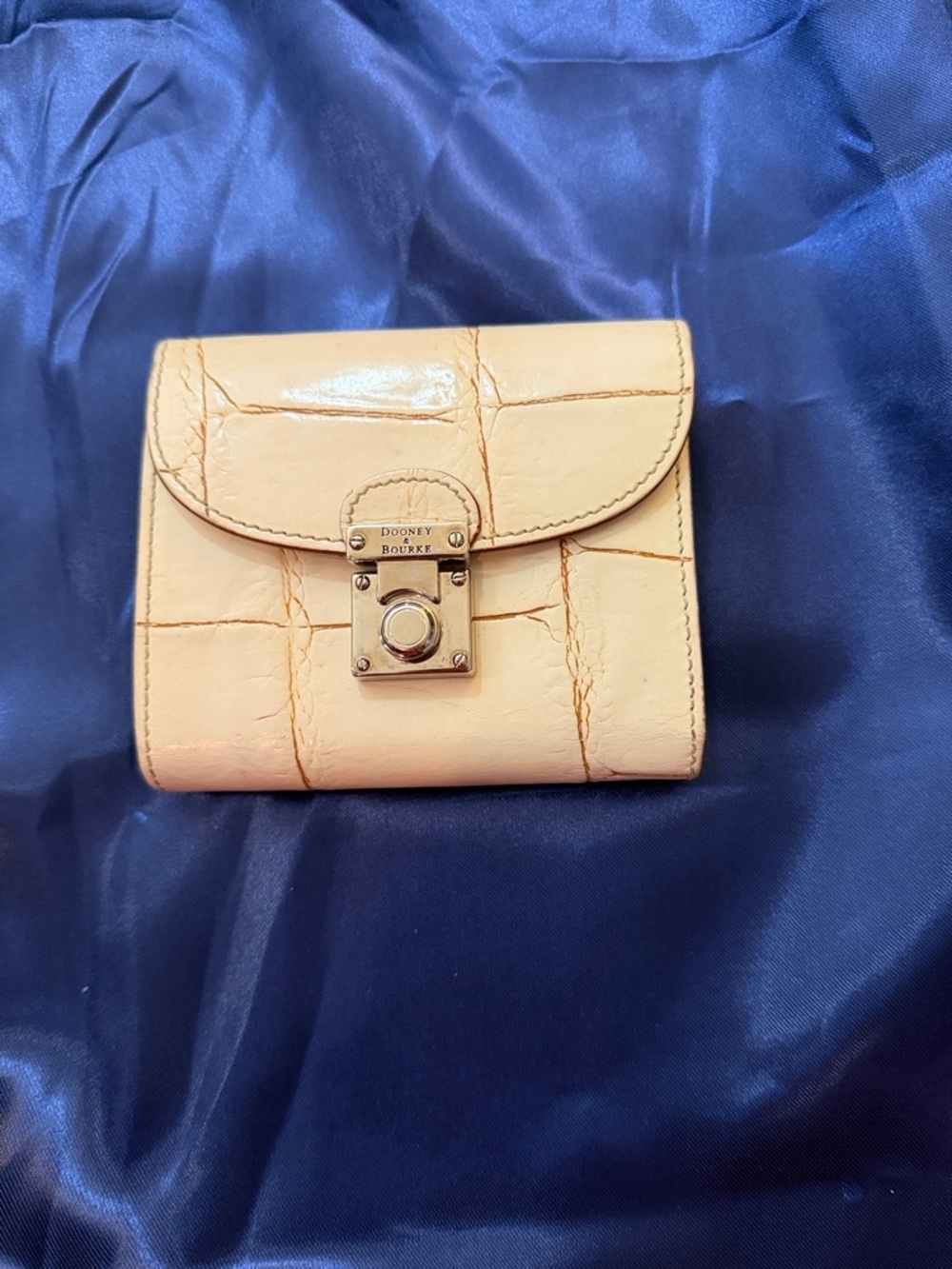 Dooney & Bourke Cream Croc-Embossed Leather Compact Wallet with Gold Hardware